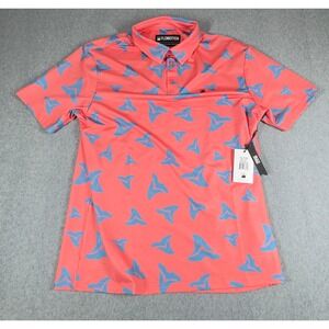 Flomotion Polo Shirt Mens XL Performance Pink Blue Shark Tooth Golf New NWT